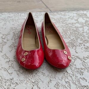 Seychelles Red Patent Leather Flats with Button Accents